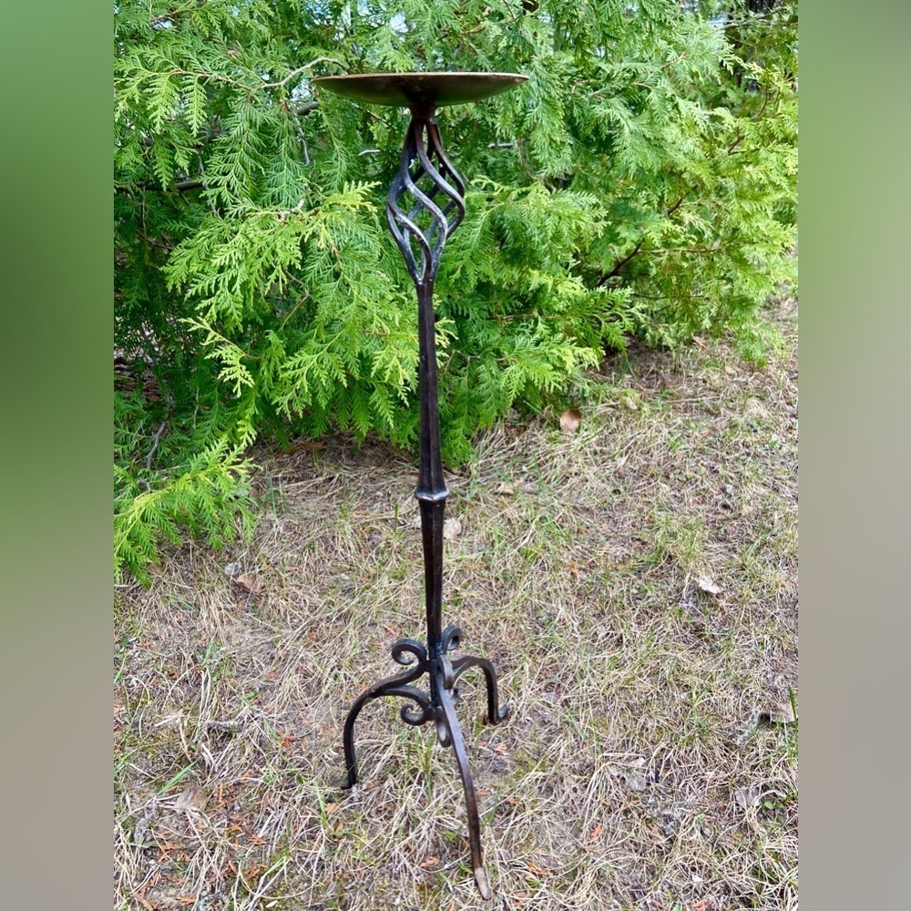 Vintage black Wrought Iron‎ hand forged large candle holder